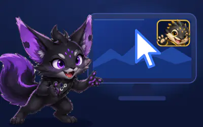 The fox points at your own screen, where our dragon booster moves the cursor remotely: you watch while the booster plays on your PC.